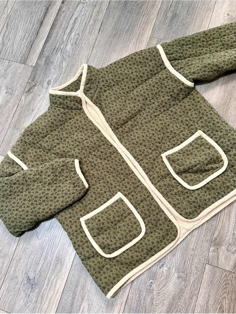 Boutique Quilted Olive Green Floral Jacket